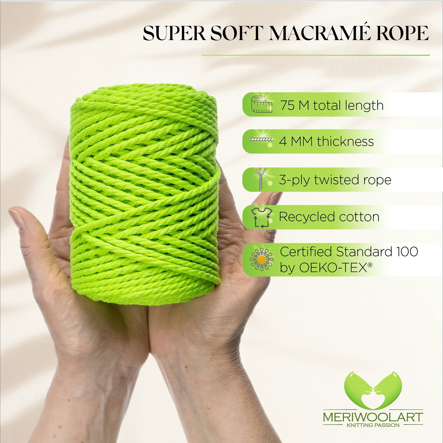 NEONGELBE MAKRAMEE-SEIL 4 MM, 75 M