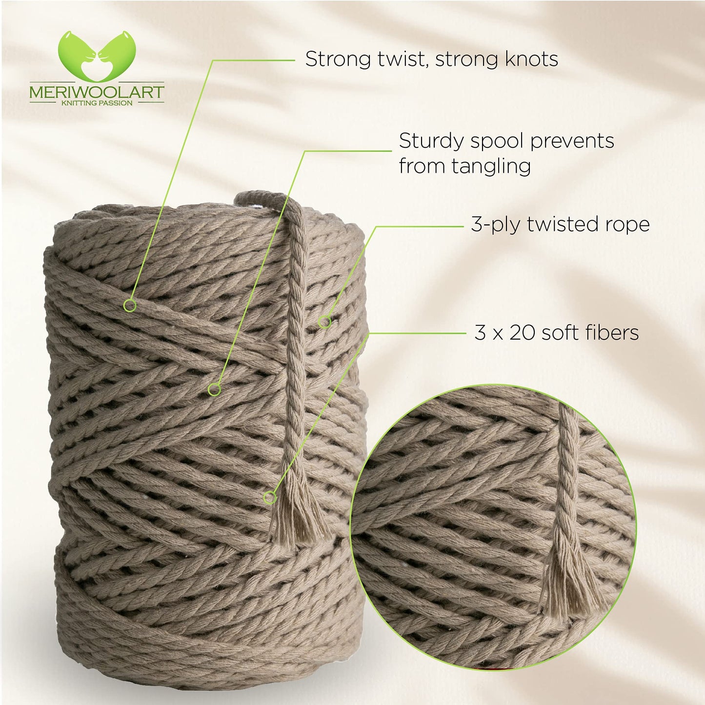 Dunkles Sand Makramee-Seil 4 mm, 75 m