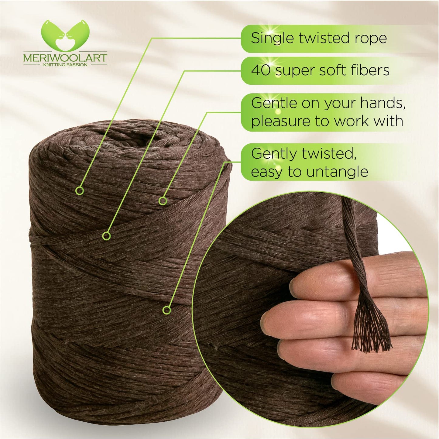Macramé simple torsadé marron 3 mm 200 m