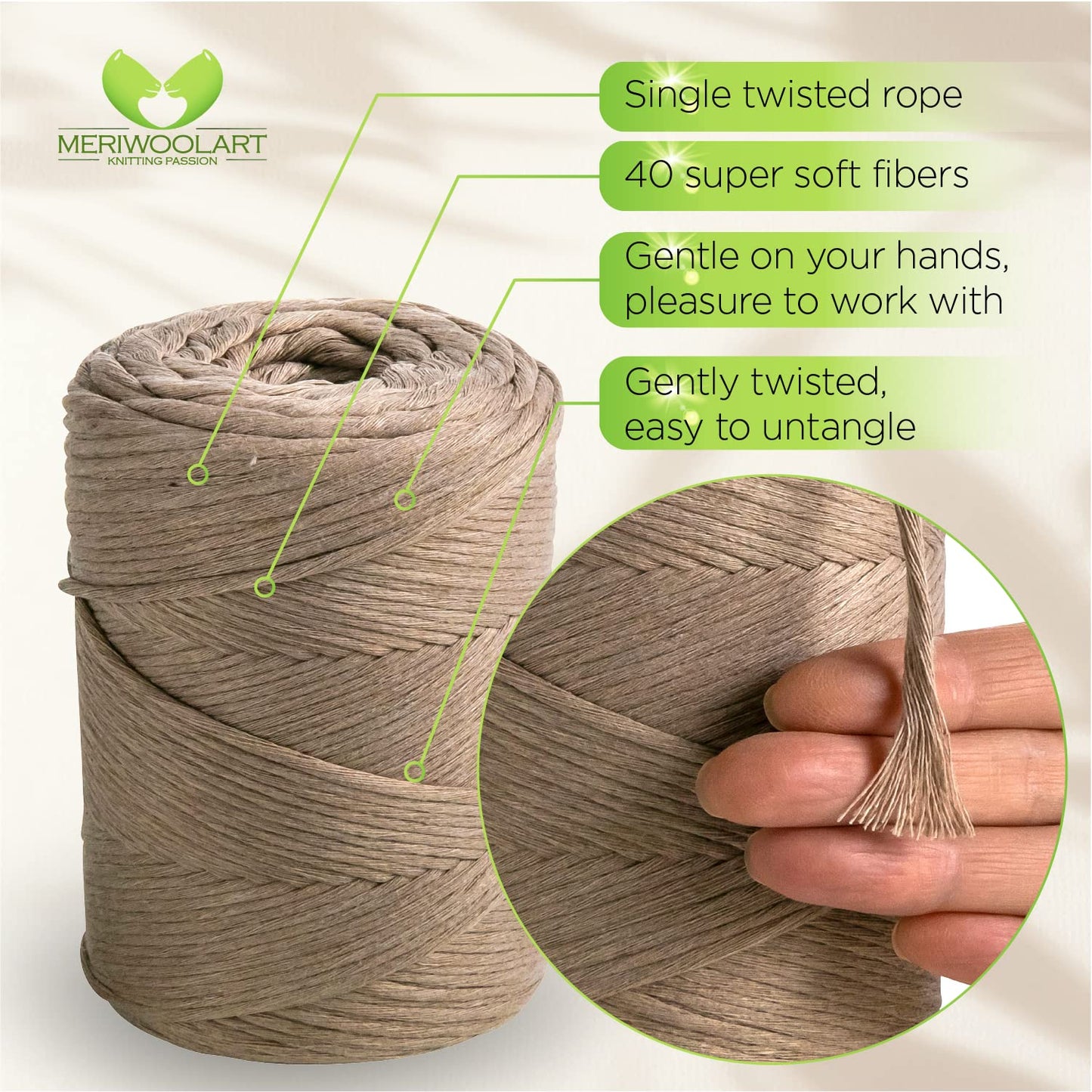 Macramé simple torsadé sable foncé 3 mm 200 m