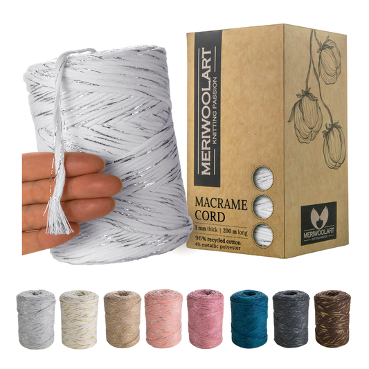 Macramé simple torsadé en lurex blanc 3 mm 200 m