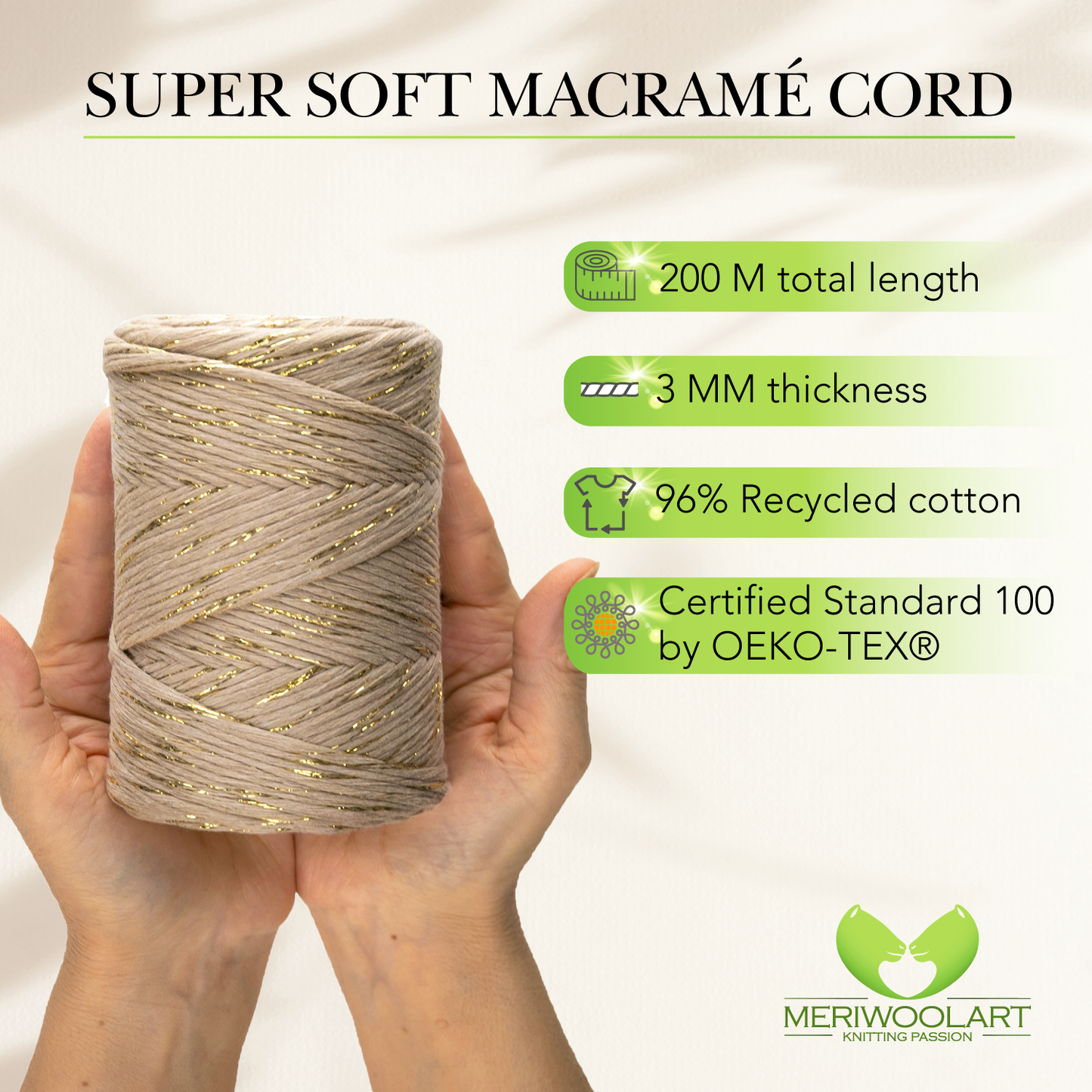 Macramé simple torsadé en lurex sable 3 mm 200 m