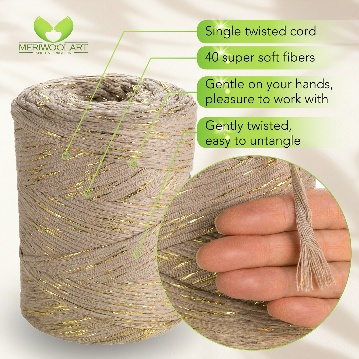 Macramé simple torsadé en lurex sable 3 mm 200 m