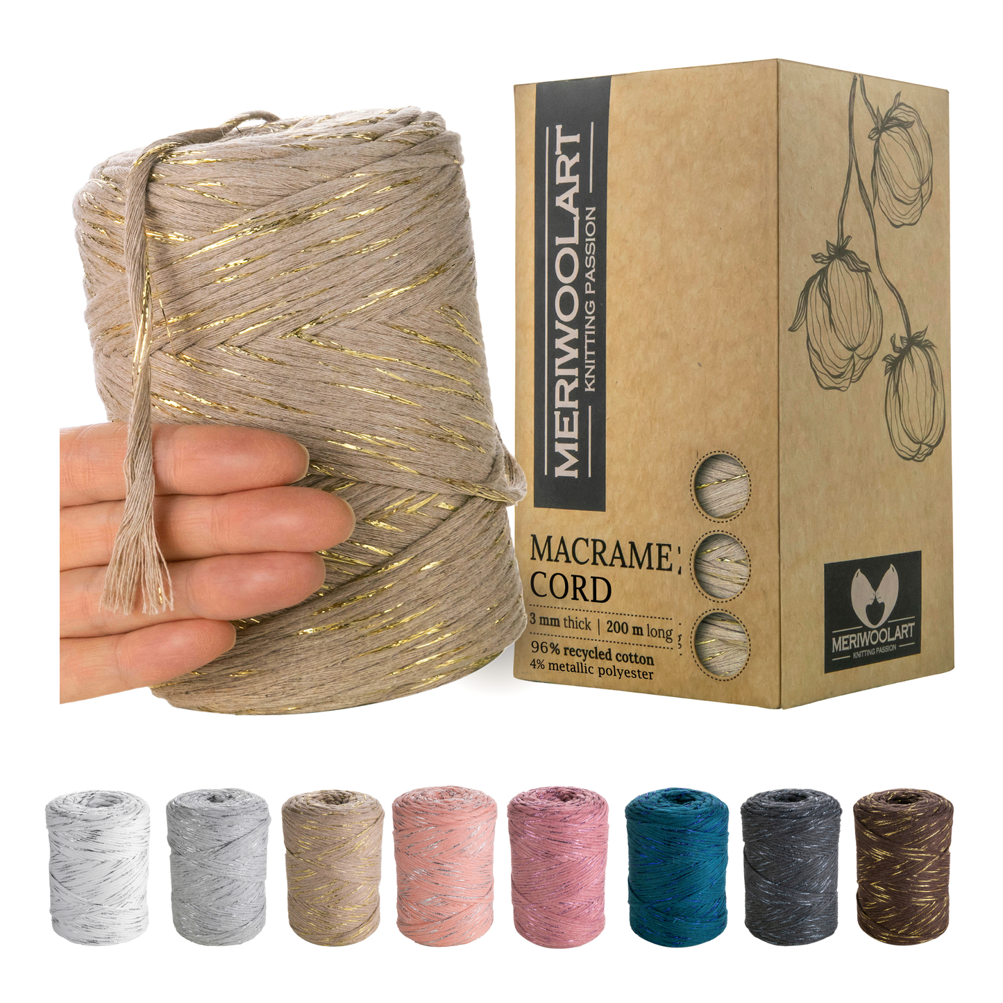 Macramé simple torsadé en lurex sable 3 mm 200 m