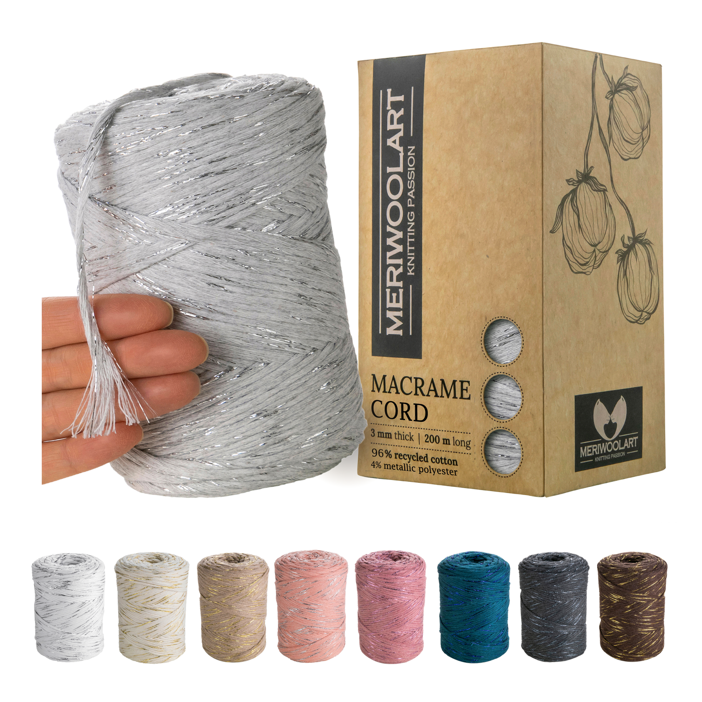 Macramé simple torsadé en lurex gris clair 3 mm 200 m