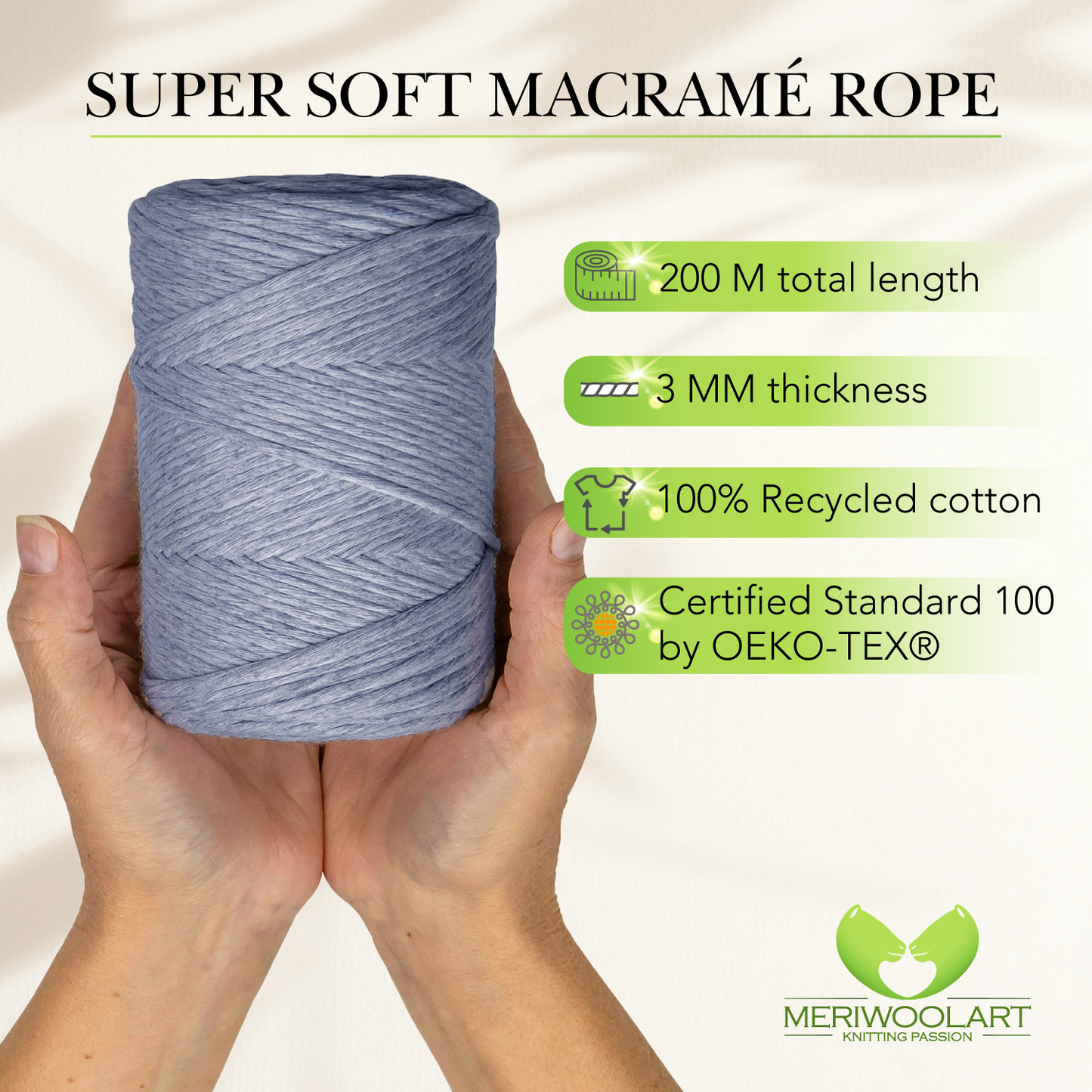 Macramé simple torsadé Jeans 3 mm 200 m