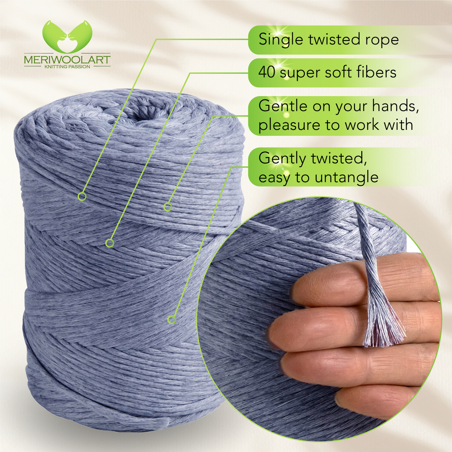Macramé simple torsadé Jeans 3 mm 200 m