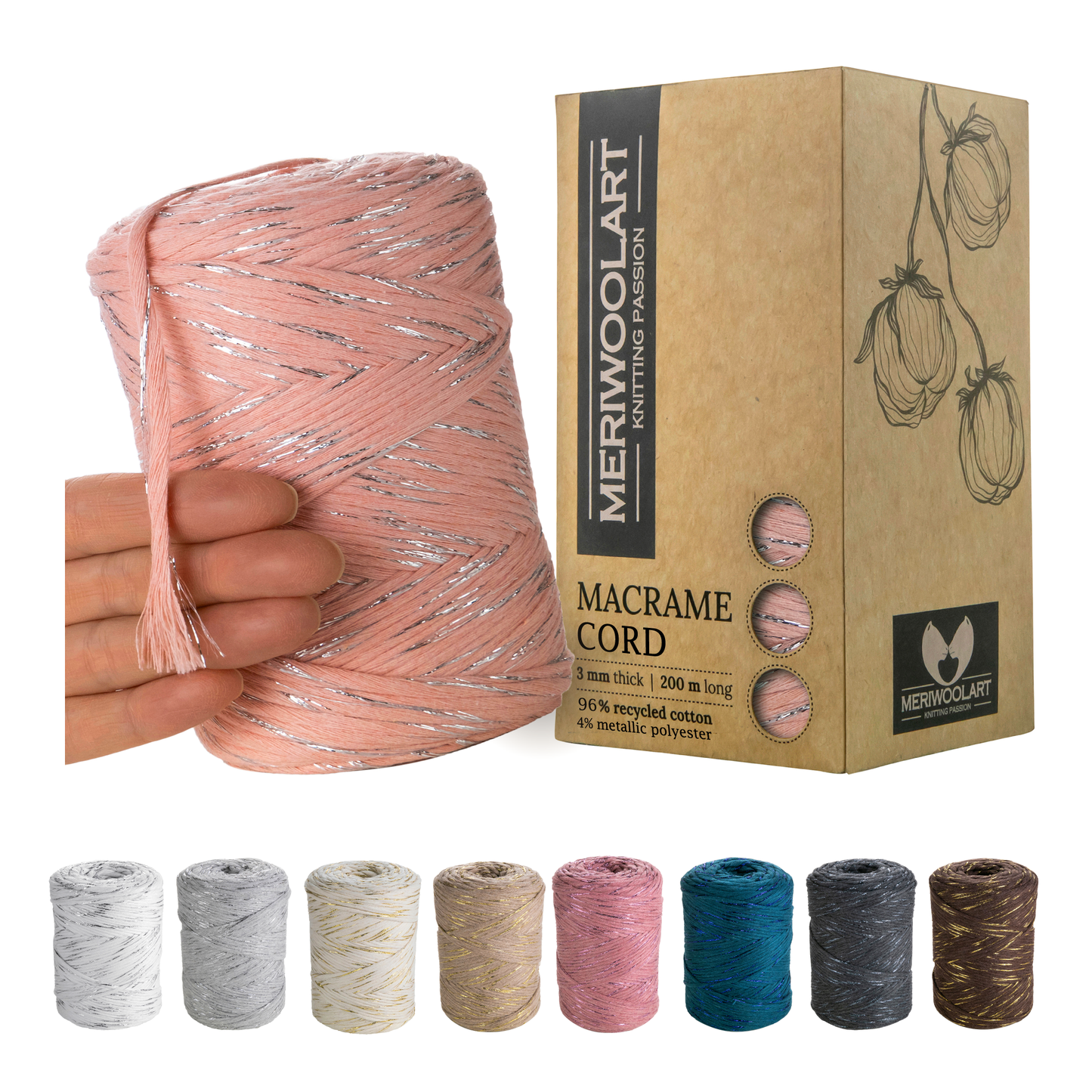 Macramé simple torsadé en lurex rose clair 3 mm 200 m