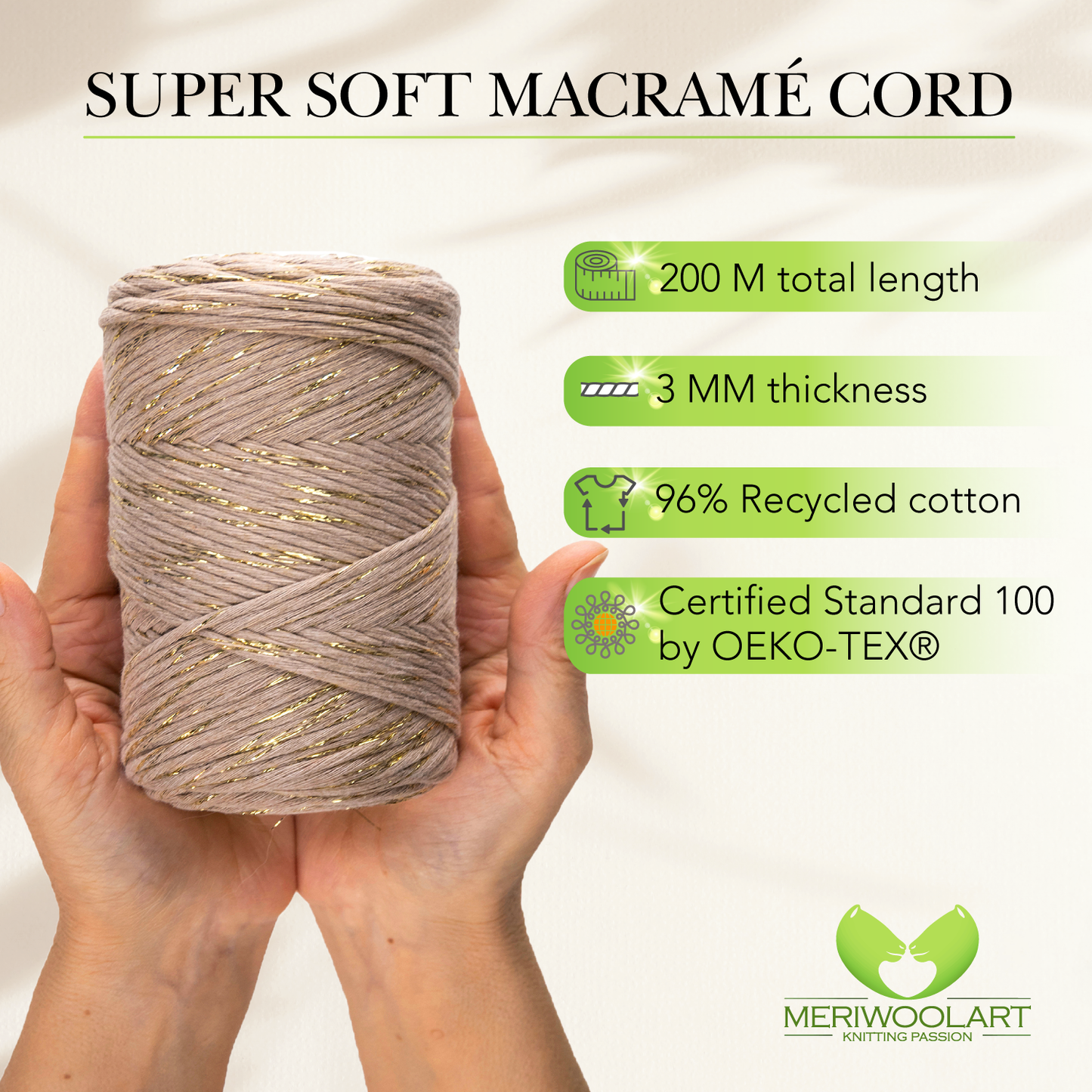 Macramé simple torsadé en lurex sable foncé 3 mm 200 m