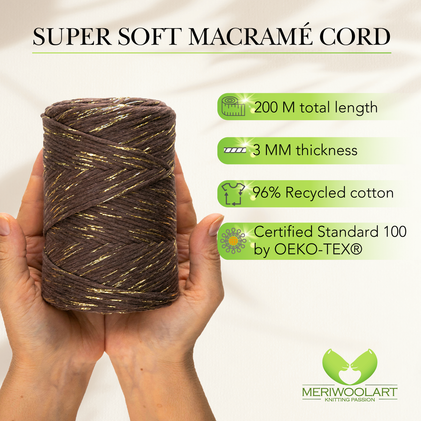 Macramé simple torsadé en lurex marron 3 mm 200 m