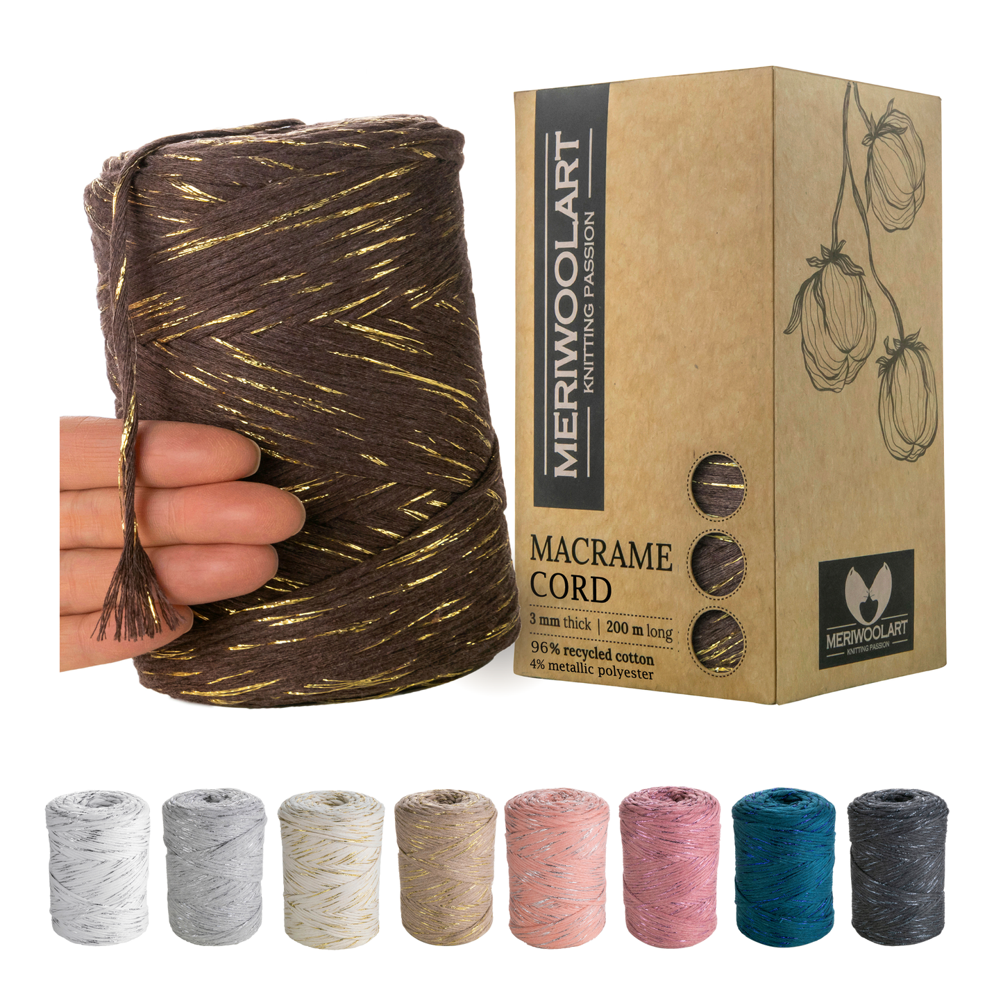 Macramé simple torsadé en lurex marron 3 mm 200 m
