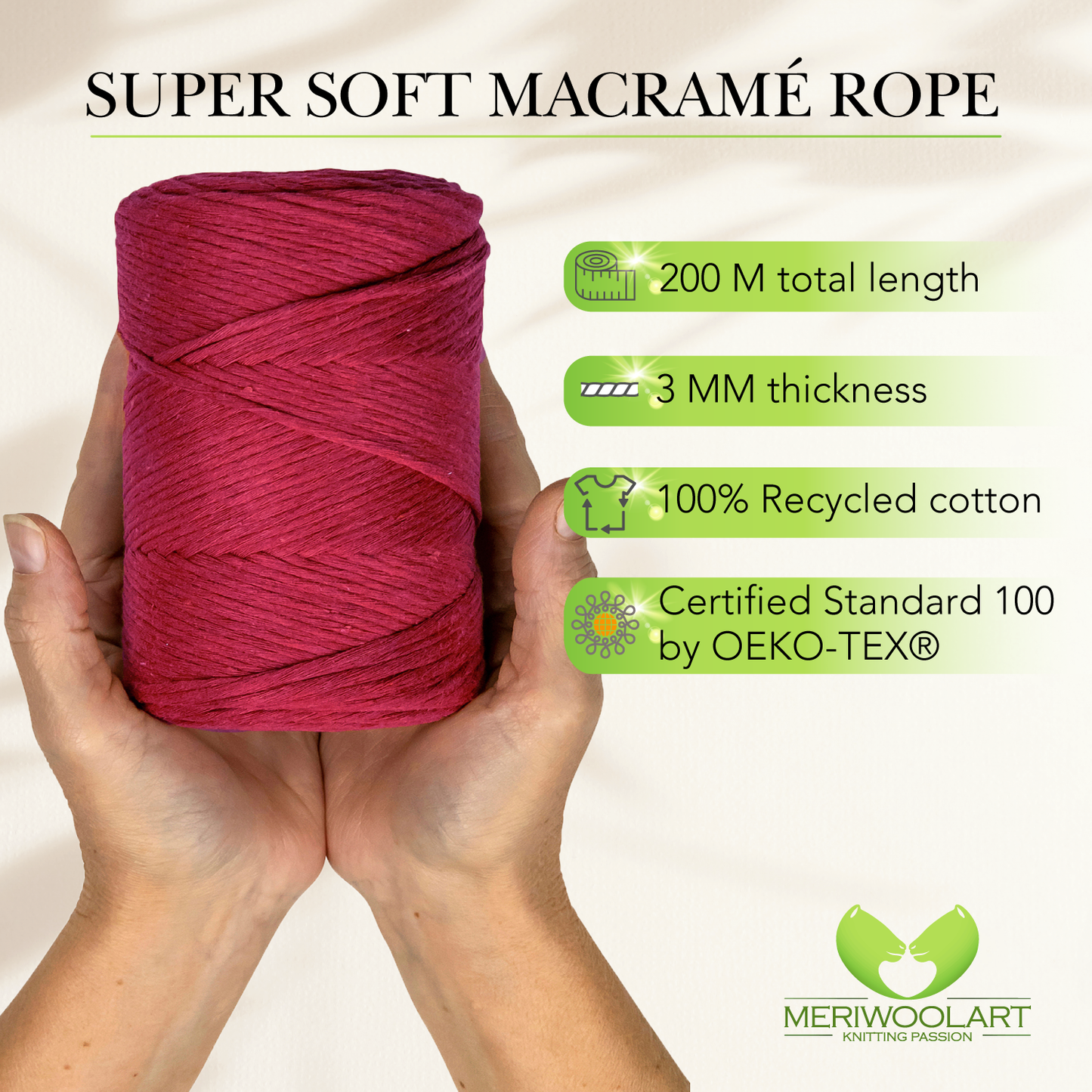 Burgundy Single Twisted Macramé 3mm 200m