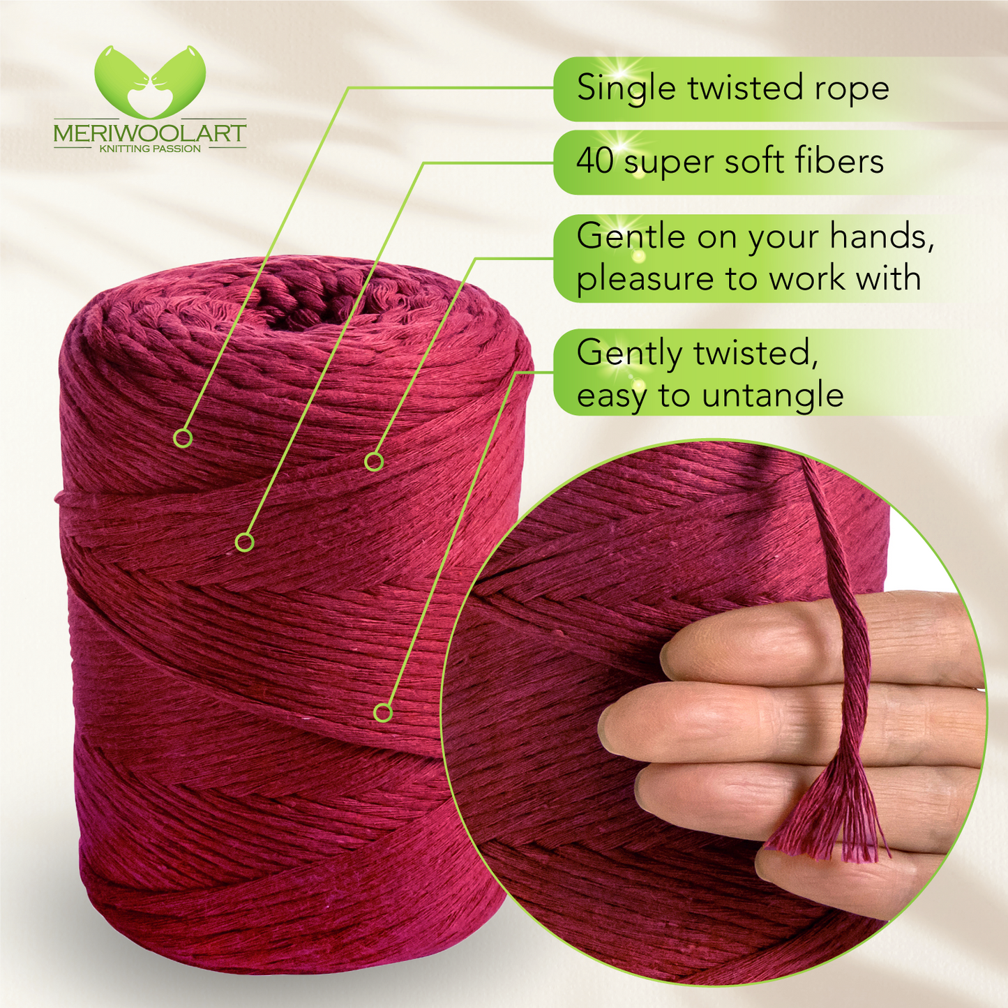 Burgundy Single Twisted Macramé 3mm 200m