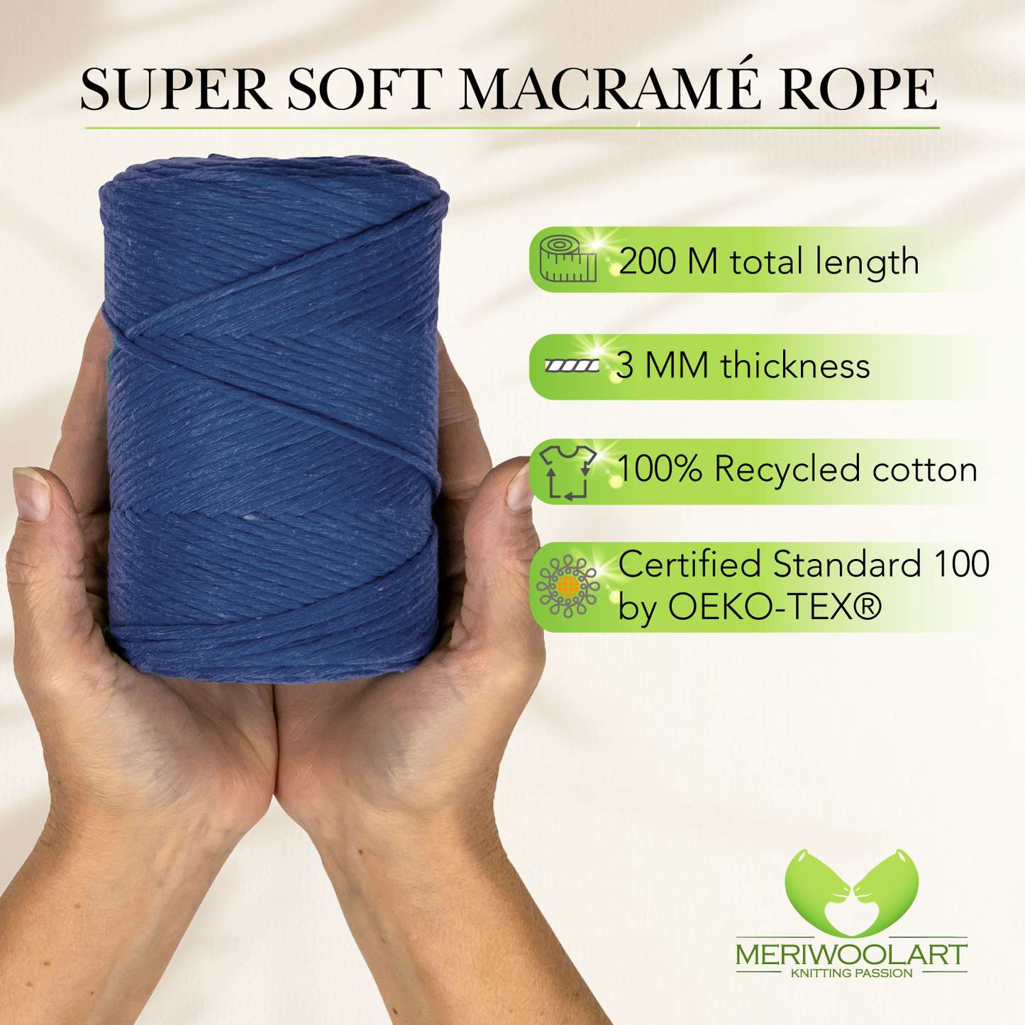 Macramé simple torsadé bleu foncé 3 mm 200 m
