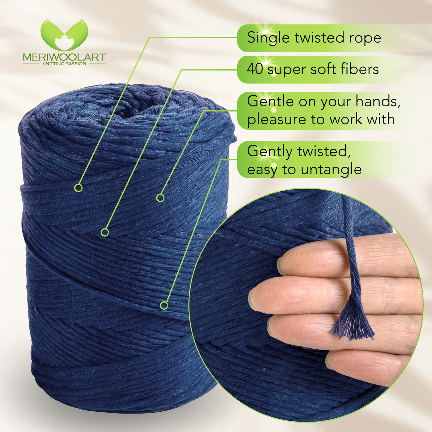 Macramé simple torsadé bleu foncé 3 mm 200 m