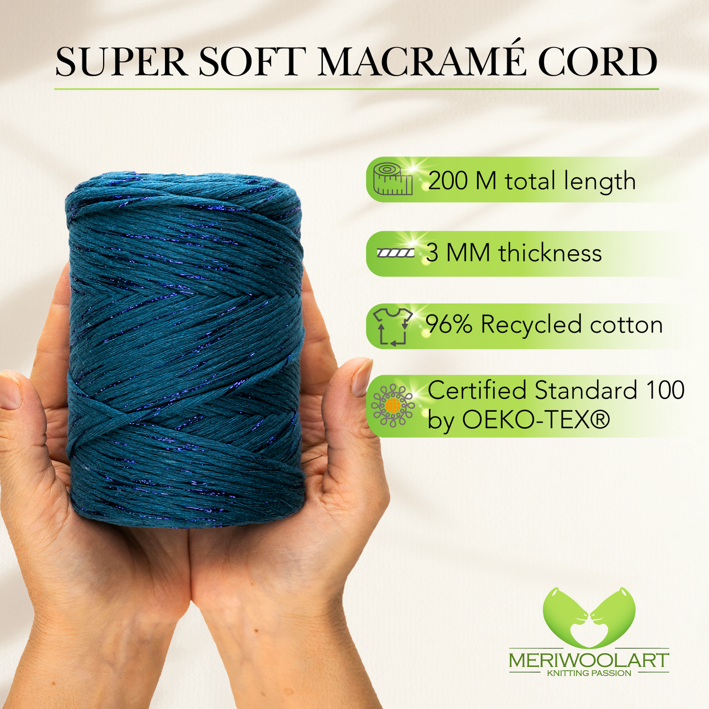 Macramé simple torsadé en lurex marin 3 mm 200 m
