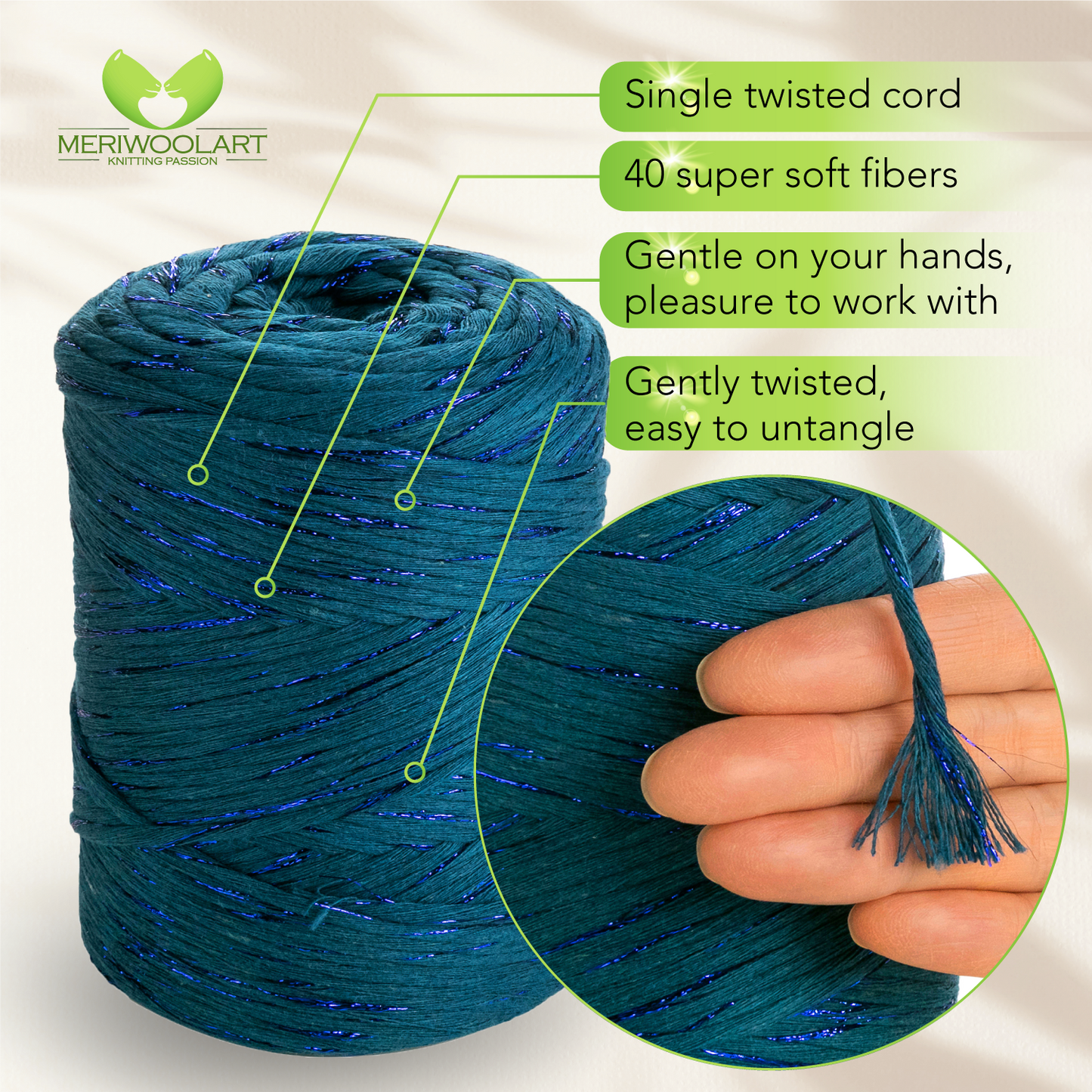 Macramé simple torsadé en lurex marin 3 mm 200 m