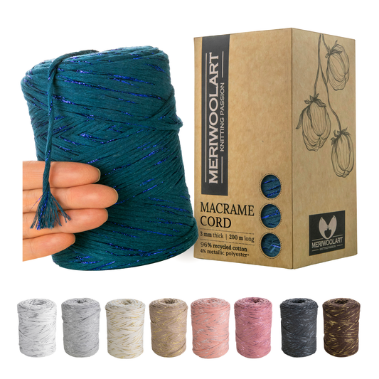 Macramé simple torsadé en lurex marin 3 mm 200 m