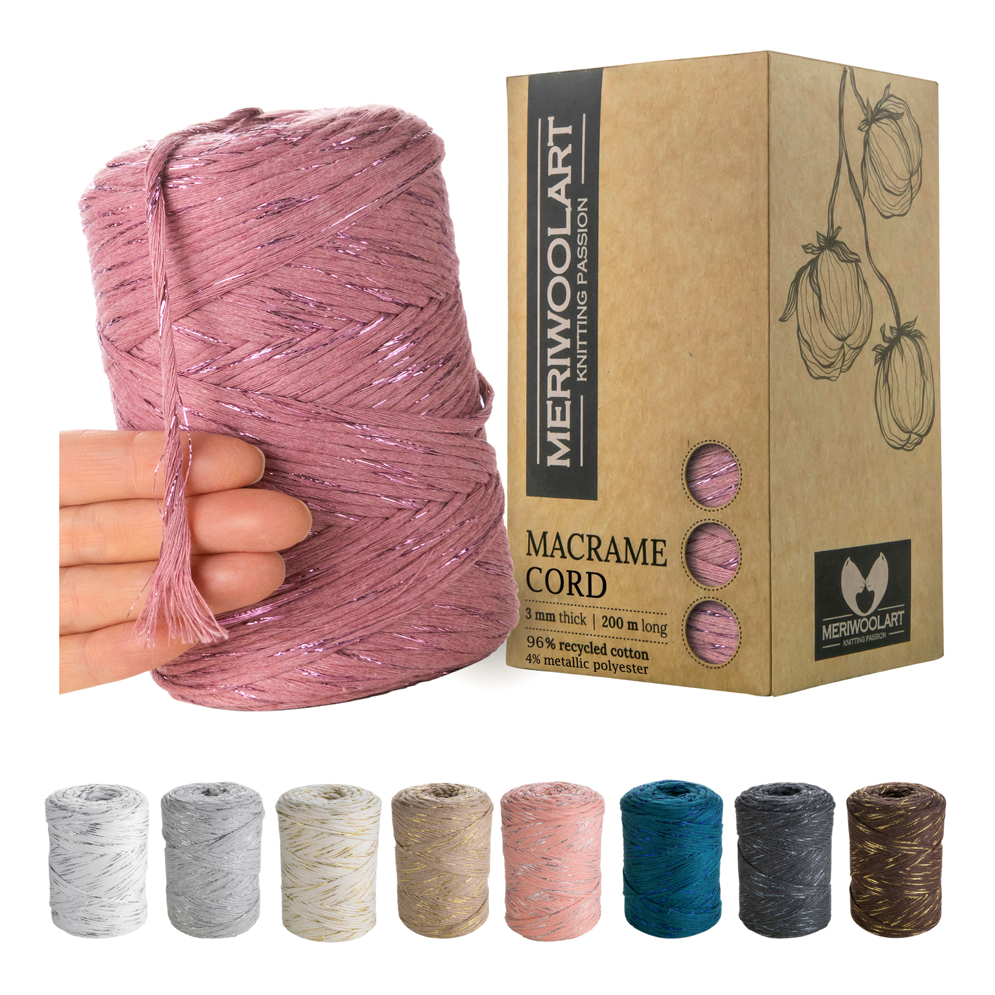 Pflaume Lurex Macramé Simple Torsadé 3mm 200m