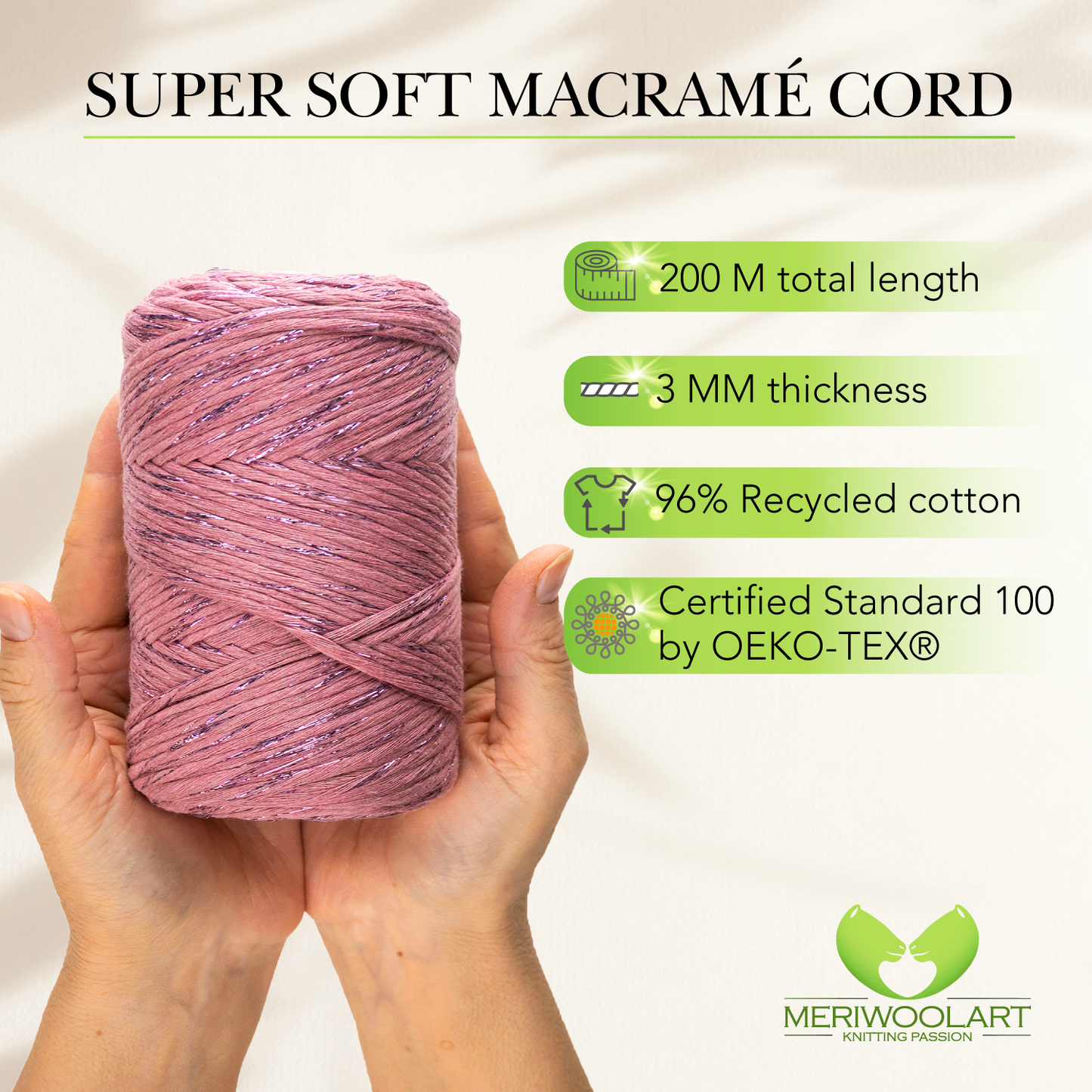 Pflaume Lurex Macramé Simple Torsadé 3mm 200m