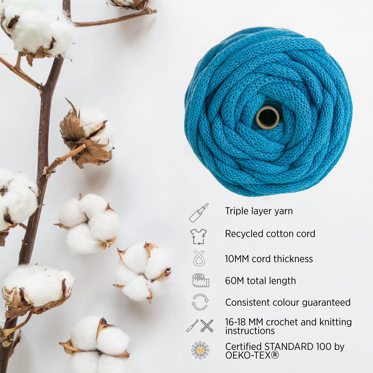 SEA RECYCLED COTTON CORD 10 MM, 60 M