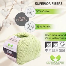 Carica l'immagine nel visualizzatore della galleria, JEANS Verde chiaro Cotone YARN 50g 160m
