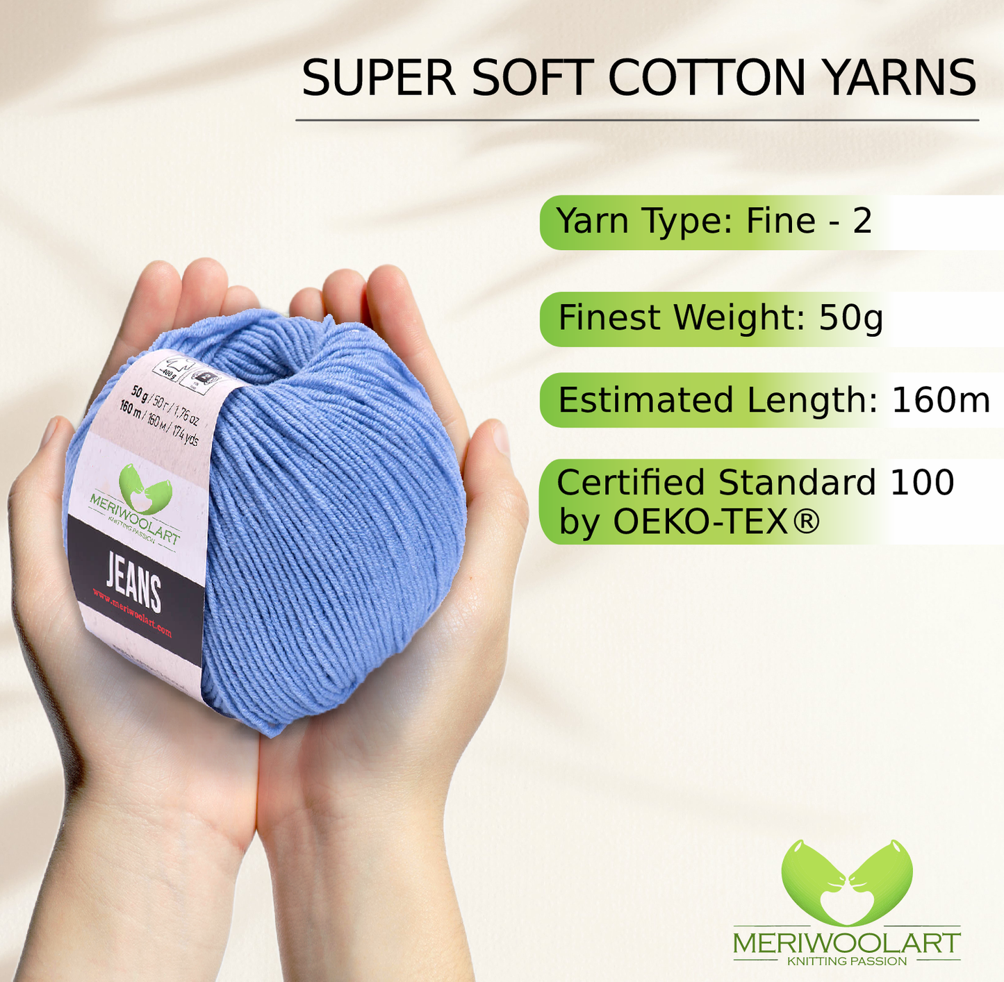 JEANS Light Blue Cotton YARN 50g 160m