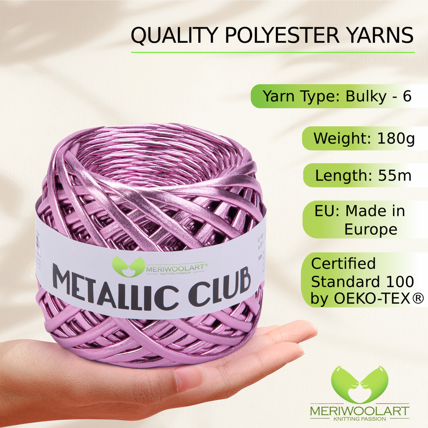 METALLIC Pink T-Shirt Yarn 8mm x 55m