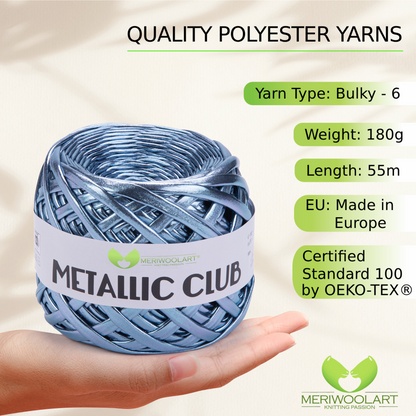 METALLIC Graphite Blue T-Shirt Yarn 8mm x 55m