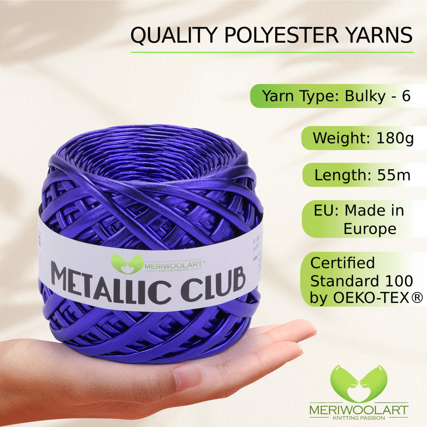 METALLIC Navy T-Shirt Yarn 8mm x 55m