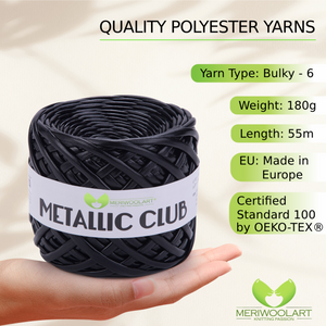 METALLIC Black T-Shirt Yarn 8mm x 55m