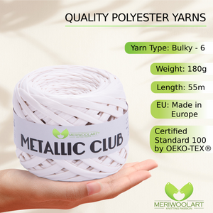 METALLIC White T-Shirt Yarn 8mm x 55m