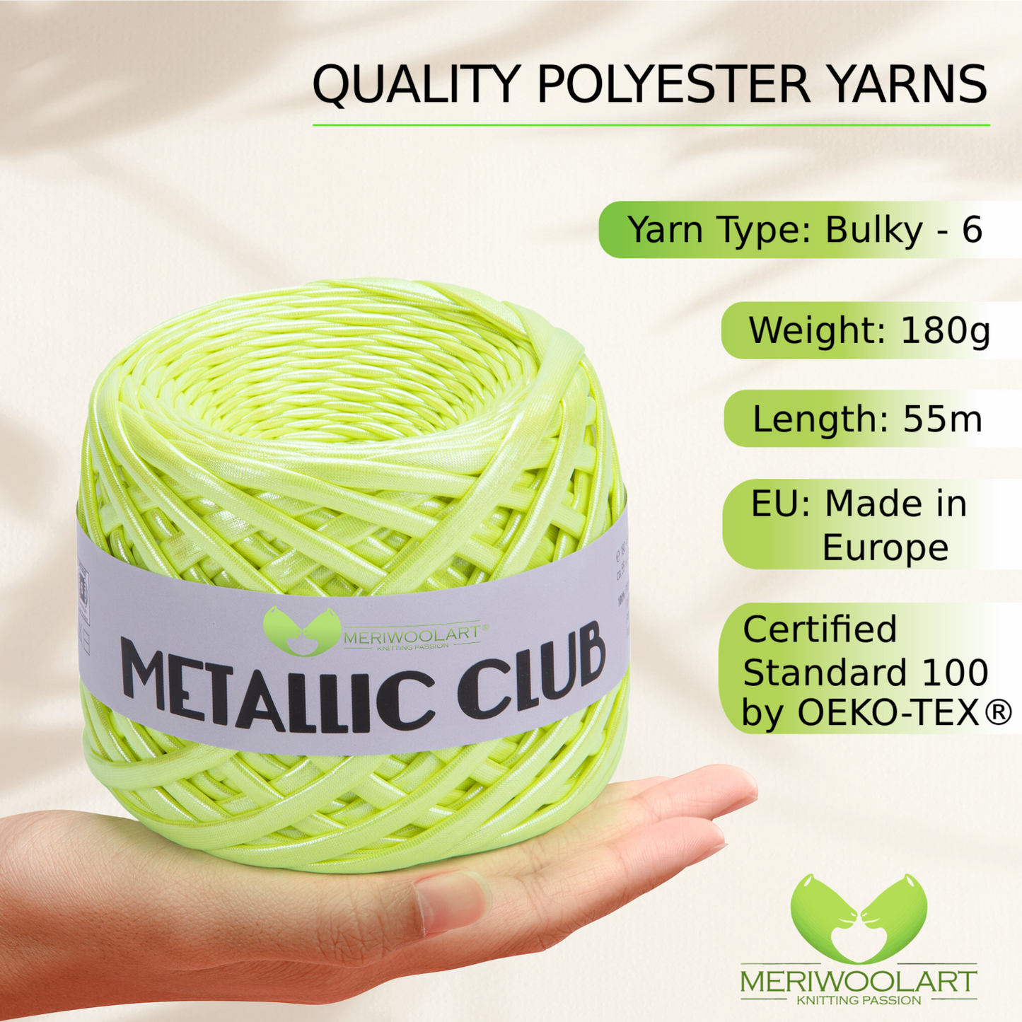 METALLIC Neon Green T-Shirt Yarn 8mm x 55m