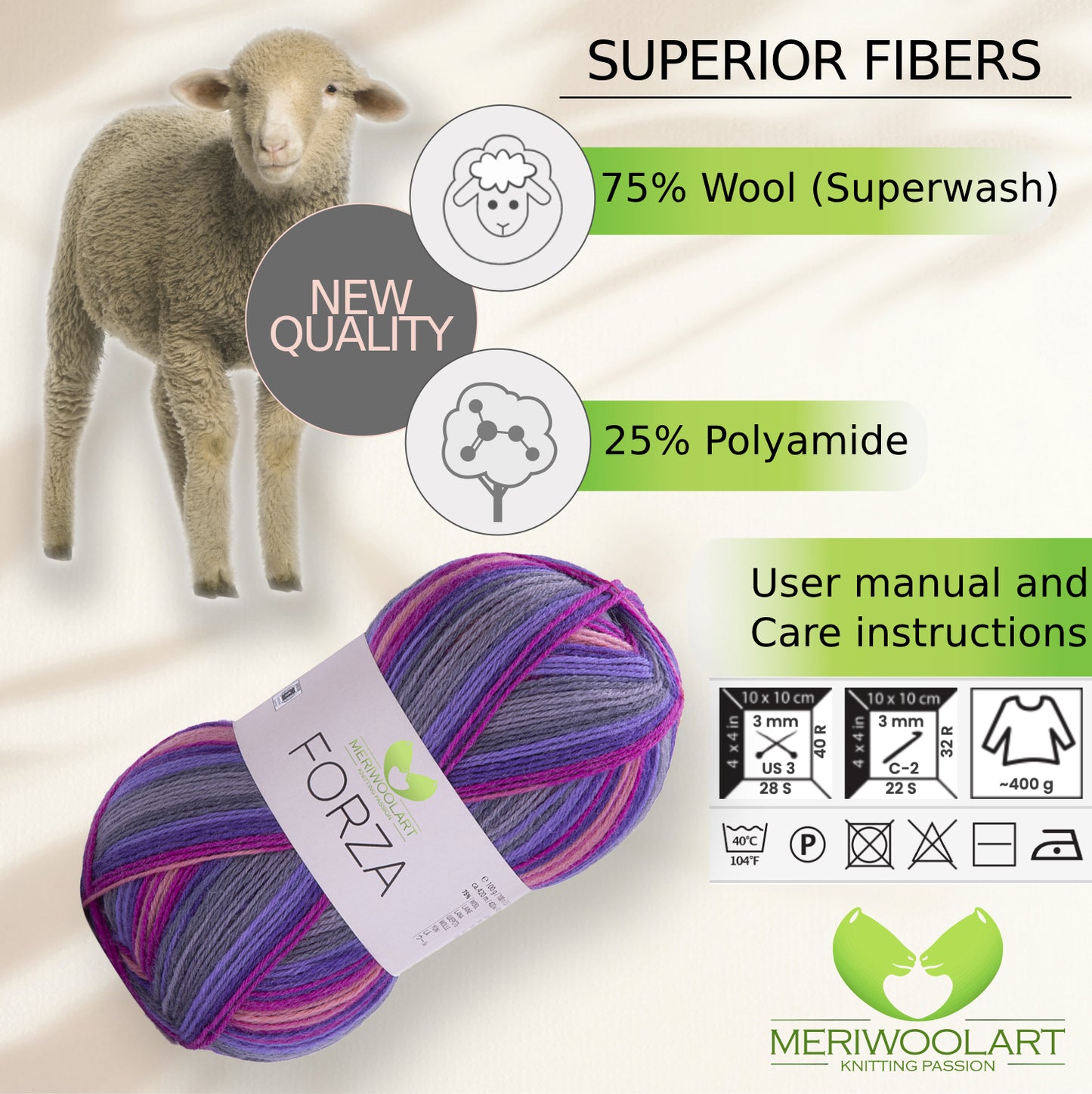 FORZA 2501 WOOL SOCK YARN 100g 420m