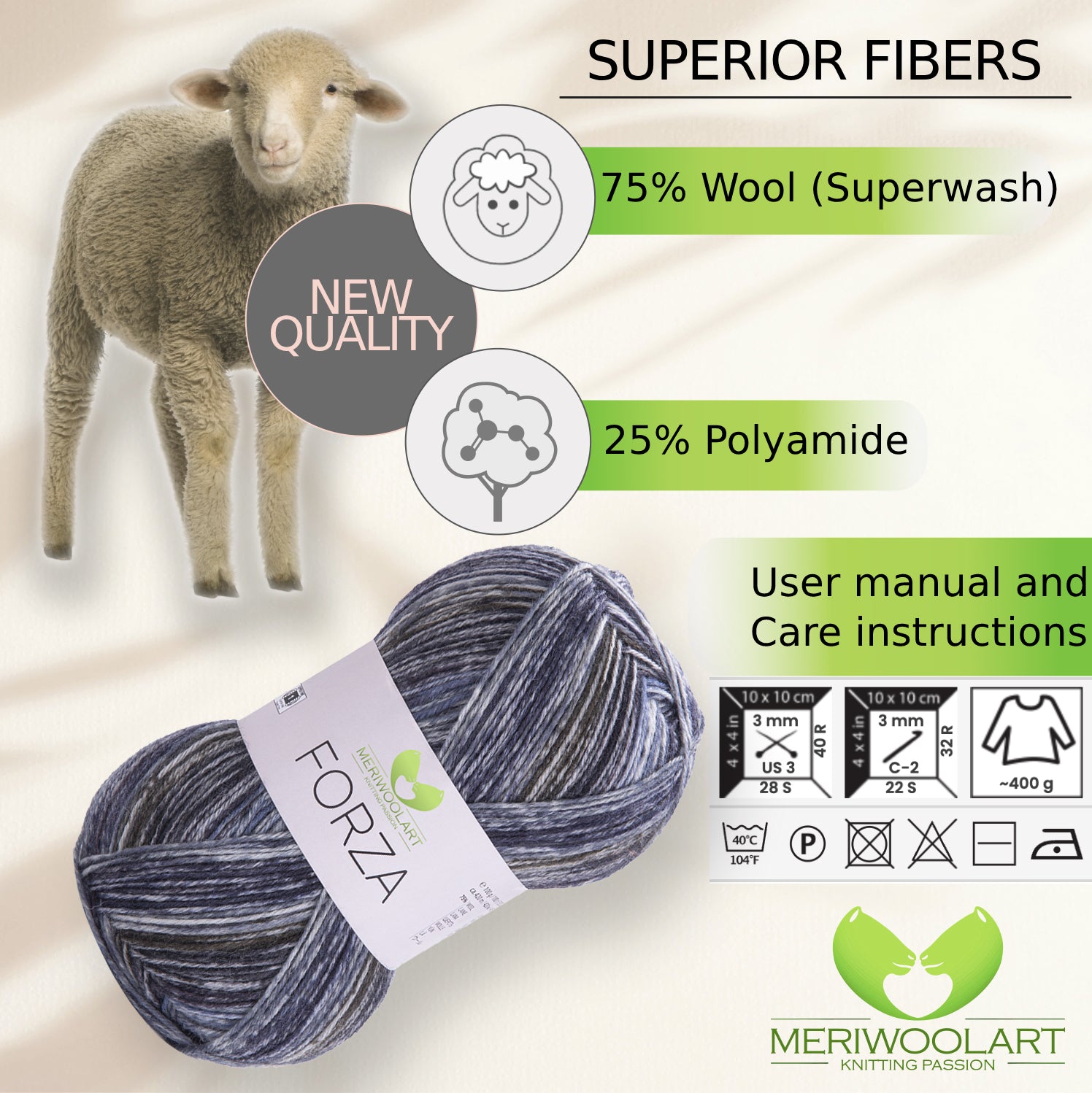 FORZA 2606 WOOL SOCK YARN 100g 420 – MeriWoolArt
