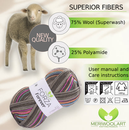 FORZA FOREVER 2702 WOOL SOCK YARN 100g 420