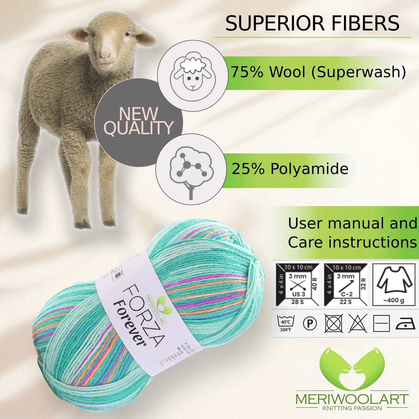 FIL À CHAUSSETTES EN LAINE FORZA 2611 100 g 420