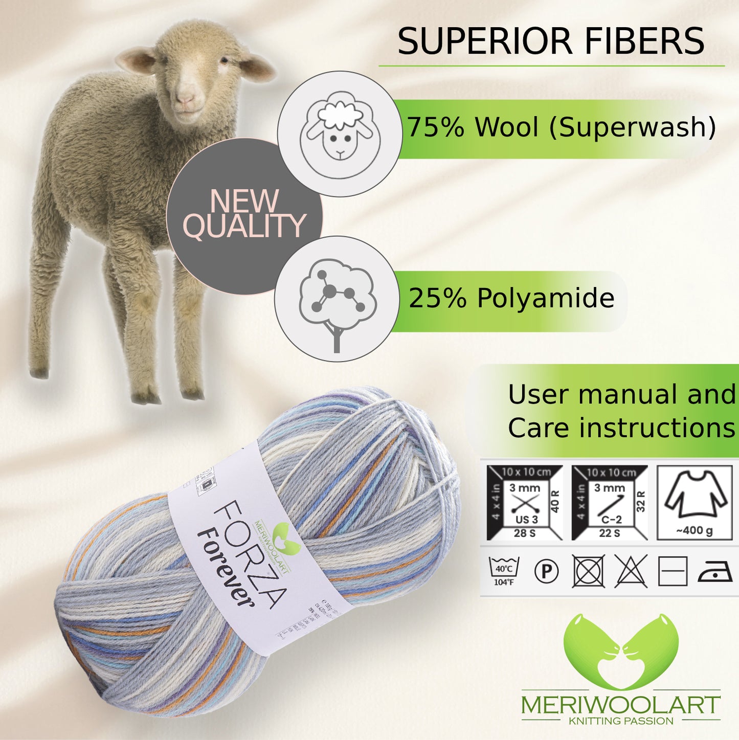 FORZA FOREVER 2713 WOOL SOCK YARN 100g 420