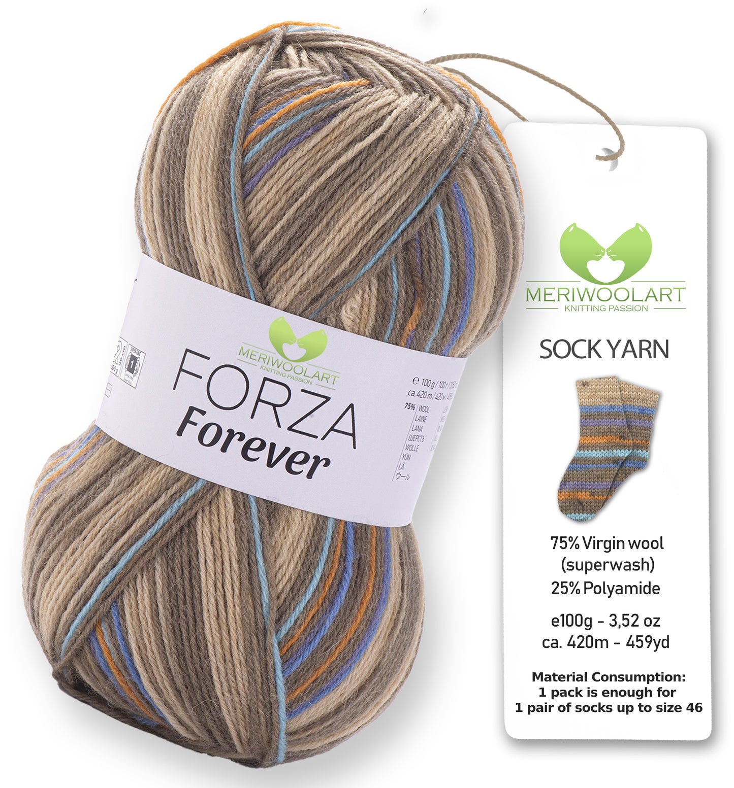 FORZA FOREVER 2715 WOOL SOCK YARN 100g 420