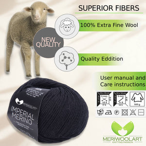 IMPERIAL Black MERINO WOOL YARNS 50g 125m