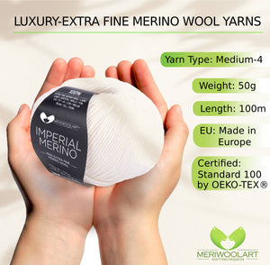 IMPERIAL Blanc MERINO WOOL YARNS 50g 125m