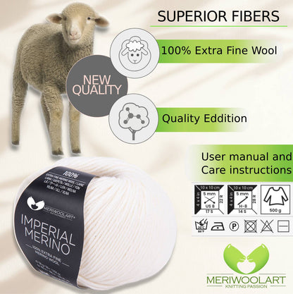 IMPERIAL White MERINO WOOL YARNS 50g 125m