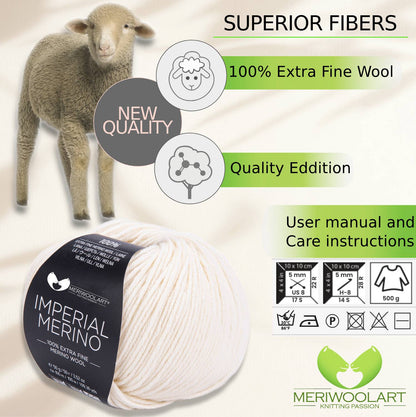 IMPERIAL Crema Claro HILADOS DE LANA MERINO 50g 125m