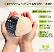 Visualizza il tuo profilo nella galleria, IMPERIAL Cream MERINO WOOL YARNS 50g 125m
