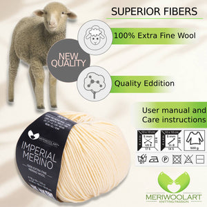 IMPERIAL Cream MERINO WOOL YARNS 50g 125m