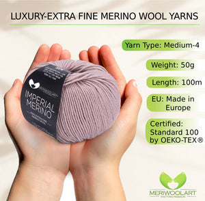 IMPERIAL Taupe MERINO WOOL YARNS 50g 125m