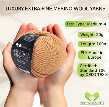 IMPERIAL Camel MERINO WOOL YARNS 50g 125m