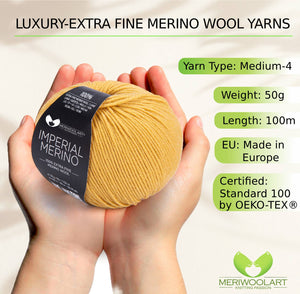 IMPERIAL Light Mustard MERINO WOOL YARNS 50g 125m