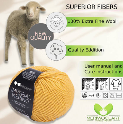 IMPERIAL Light Mustard MERINO WOOL YARNS 50g 125m