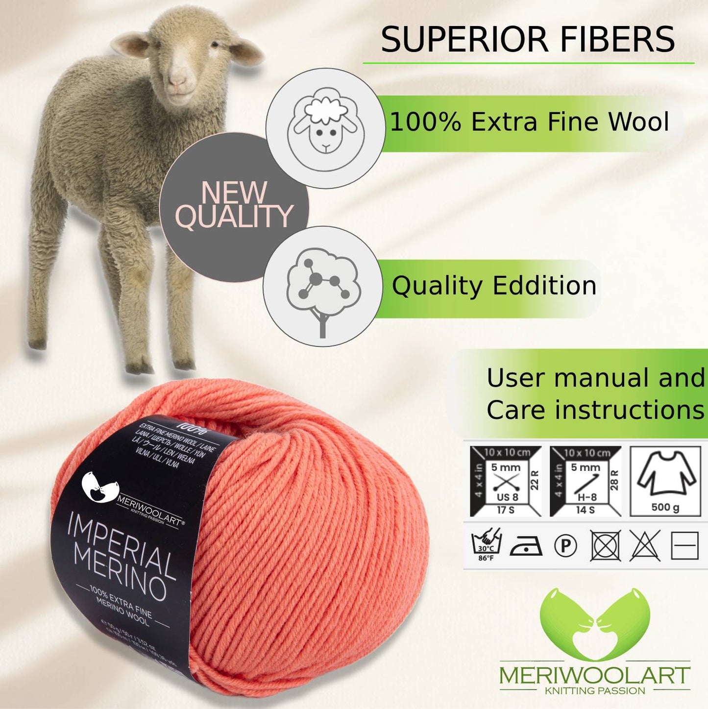 IMPERIAL Ruddy MERINO WOOL YARNS 50g 125m